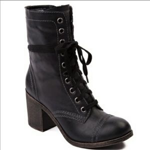Black, lace up, heeled boots